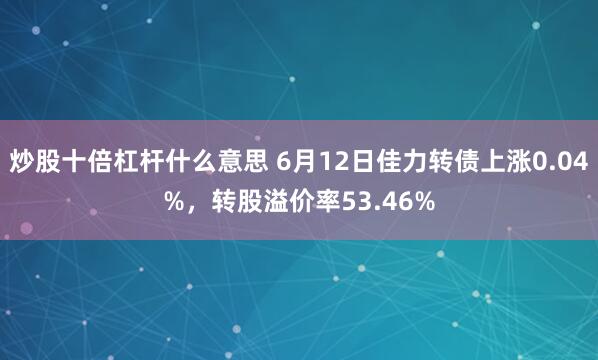 炒股十倍杠杆什么意思 6月12日佳力转债上涨0.04%，转股溢价率53.46%