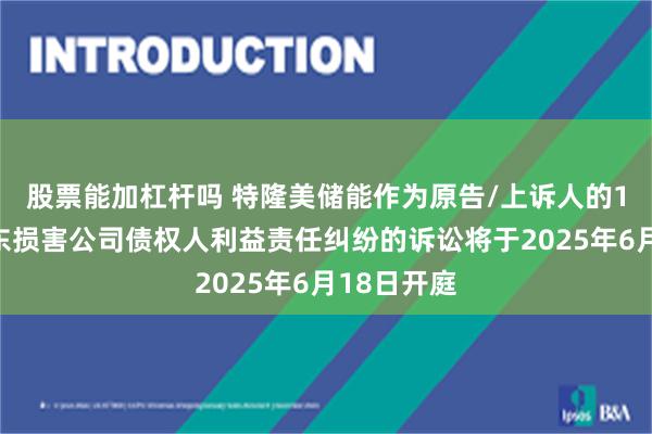 股票能加杠杆吗 特隆美储能作为原告/上诉人的1起涉及股东损害公司债权人利益责任纠纷的诉讼将于2025年6月18日开庭