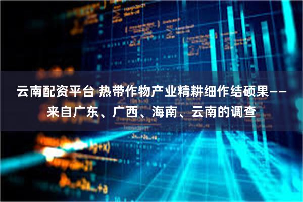 云南配资平台 热带作物产业精耕细作结硕果——来自广东、广西、海南、云南的调查