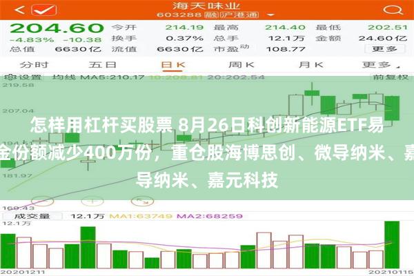 怎样用杠杆买股票 8月26日科创新能源ETF易方达基金份额减少400万份，重仓股海博思创、微导纳米、嘉元科技